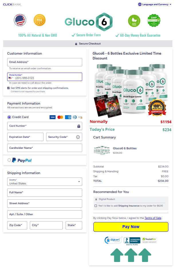 Gluco6 order page